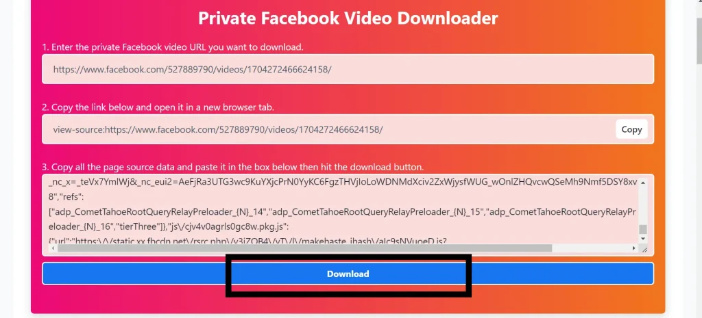 download button of private fb tool