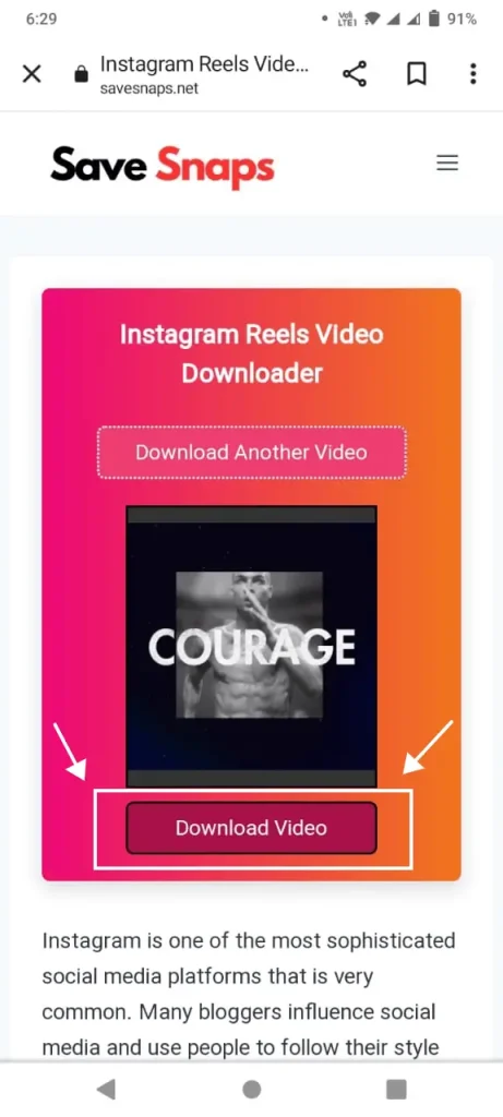 download button of instagram downloader