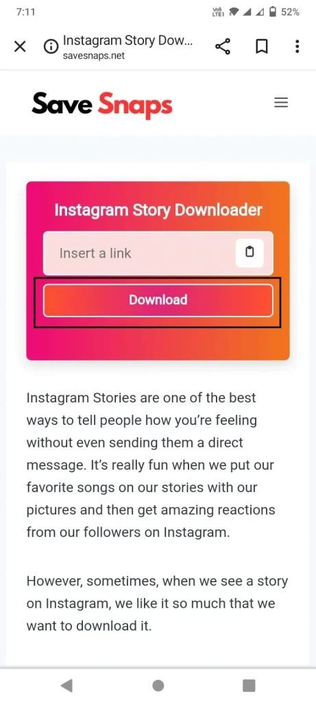 Download insta story in gallery